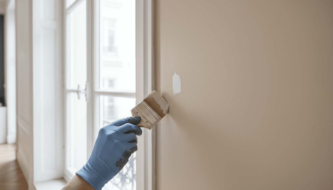 Travail de peinture soigné près d'une fenêtre parisienne