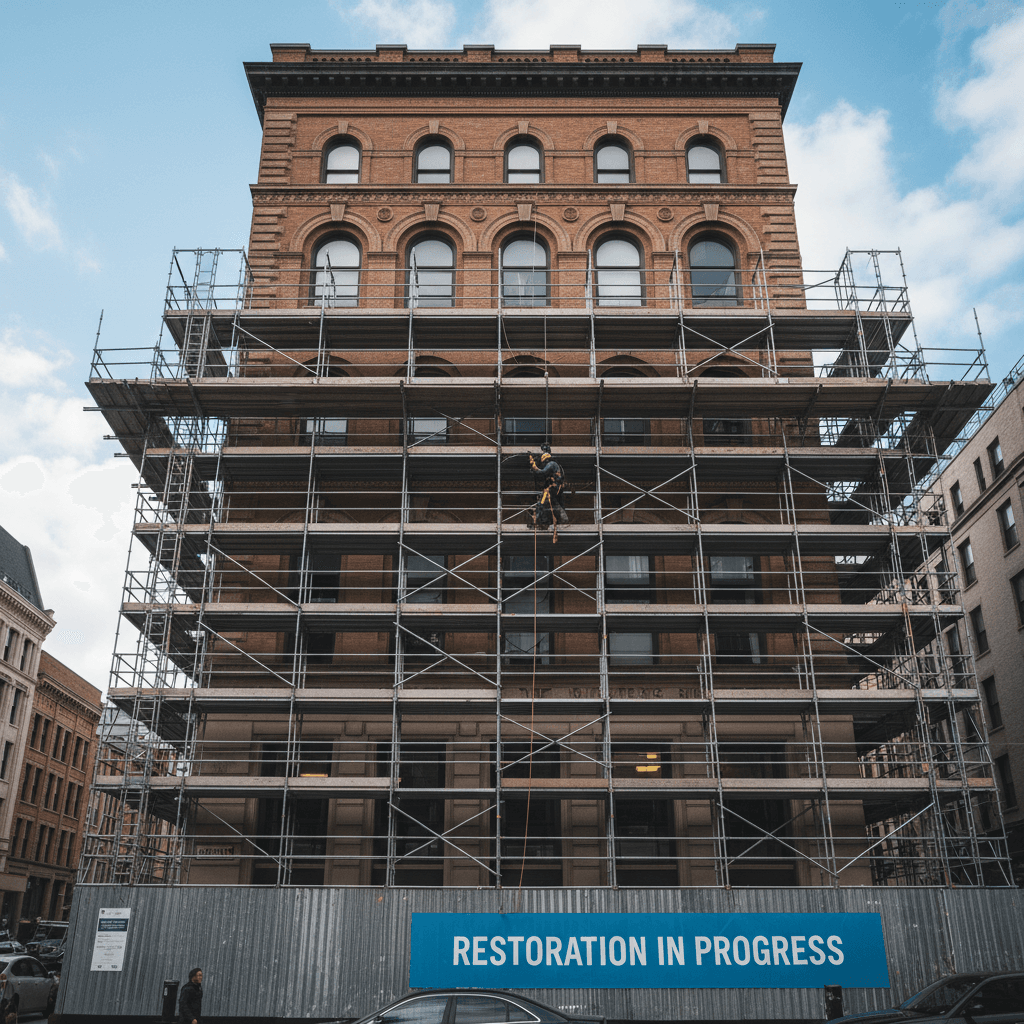Échafaudage sur un chantier de façade