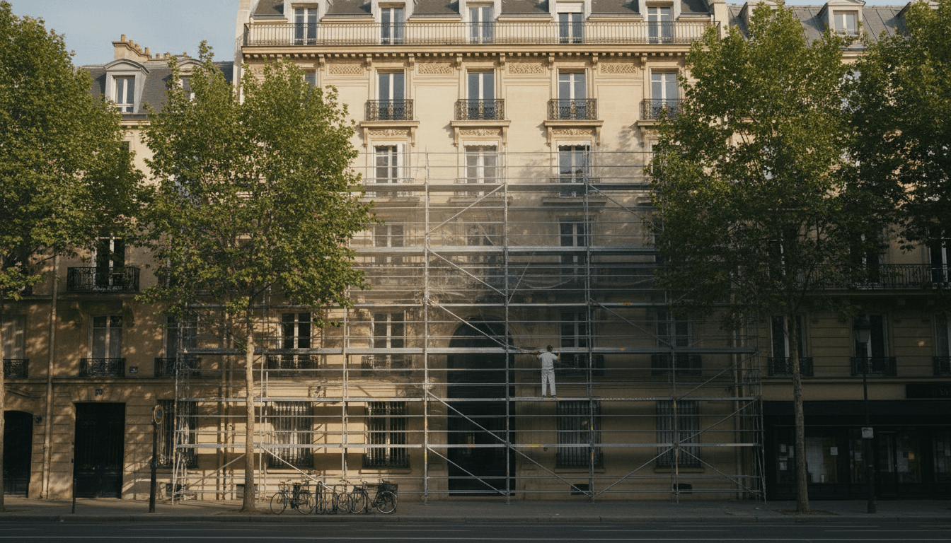 Peinture de façade d'un immeuble haussmannien à Paris